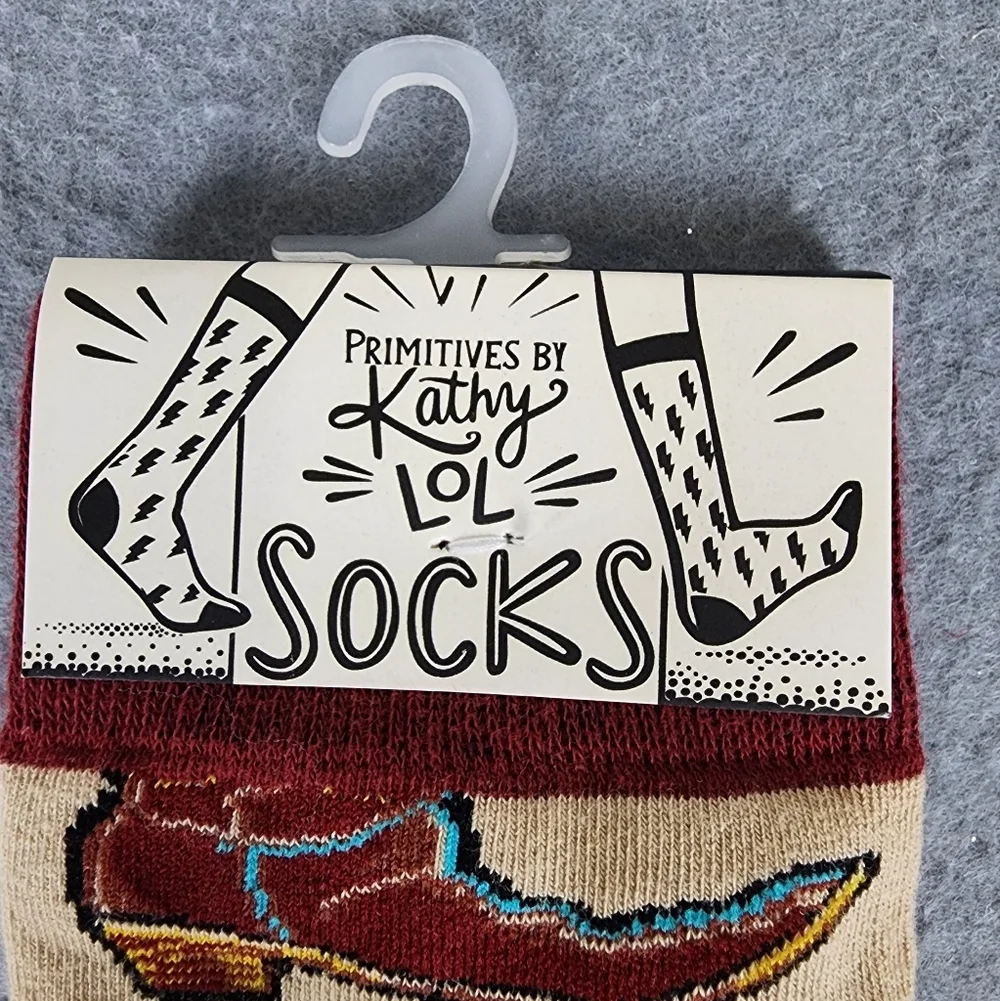 Primitives By Kathy Fun Beige and Maroon Socks Give The Girl The Right Pair Boot